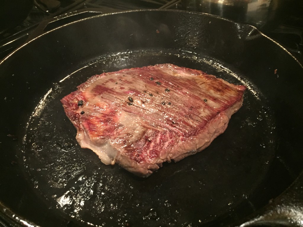 Searing the meat for that nice crust