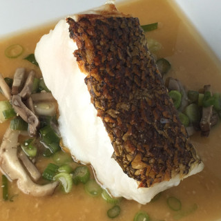 Seared Sea Bass with Red Miso Broth