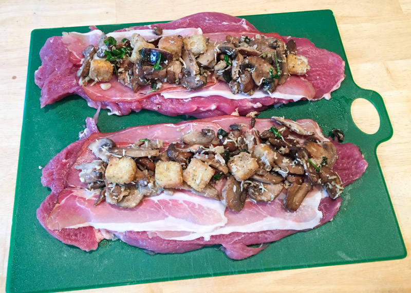 Mushroom Panzanella and Prosciutto Stuffed Pork Tenderloin