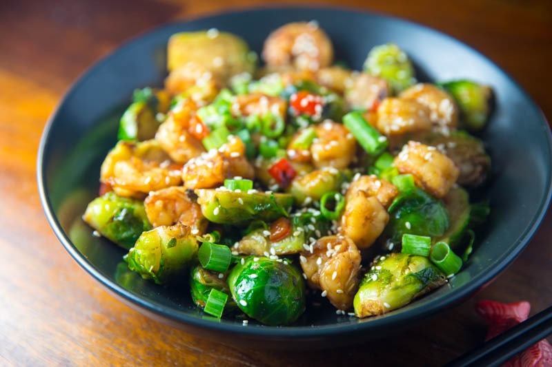 Big Green Egg Ginger Garlic Shrimp Stir Fry