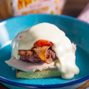 Kentucky Hot Brown Burger with Martins Potato Rolls