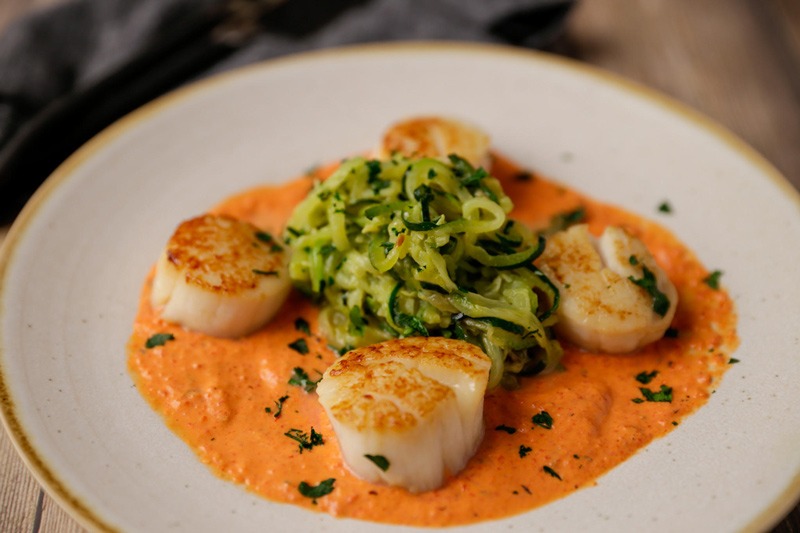Sea Scallops Over Roasted Red Pepper Sauce -- scallop recipes