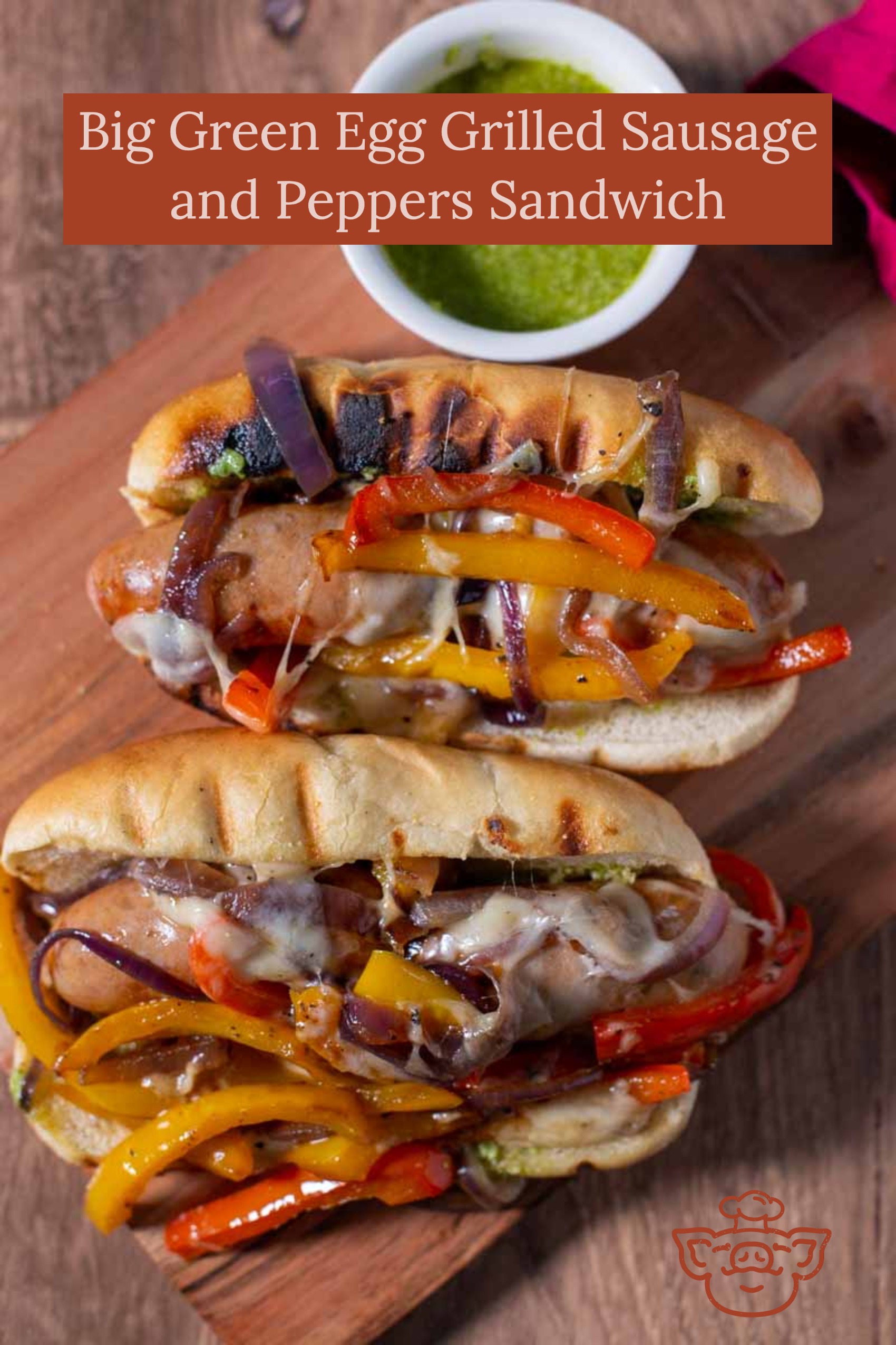 Big Green Egg Grilled Sausage and Peppers Sandwich
