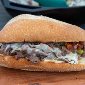 Big Green Egg Steak and Cheese Sandwich